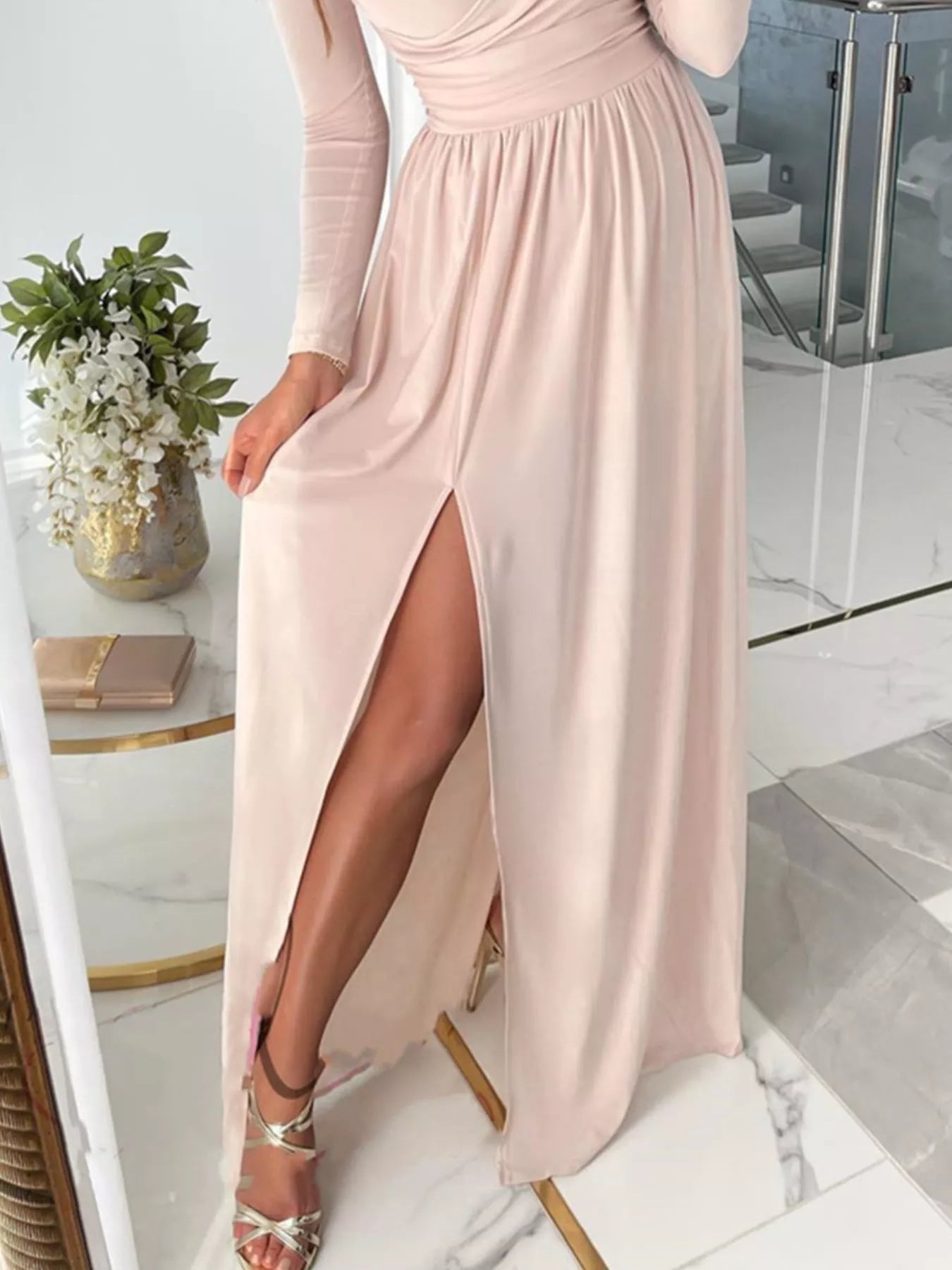 Slit Surplice Cold Shoulder Maxi Dress Red / S Slit Surplice Cold Shoulder Maxi Dress Red / S