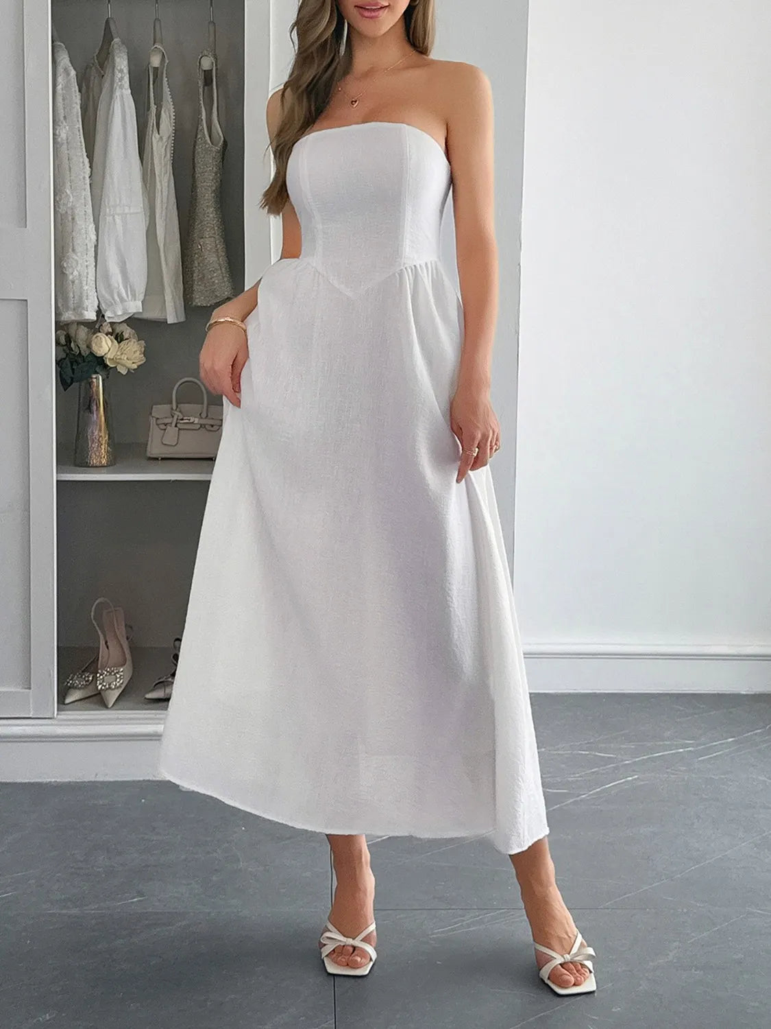 Strapless A-Line Midi Dress with Pockets – Charming Charlie Strapless A-Line Midi Dress with Pockets – Charming Charlie