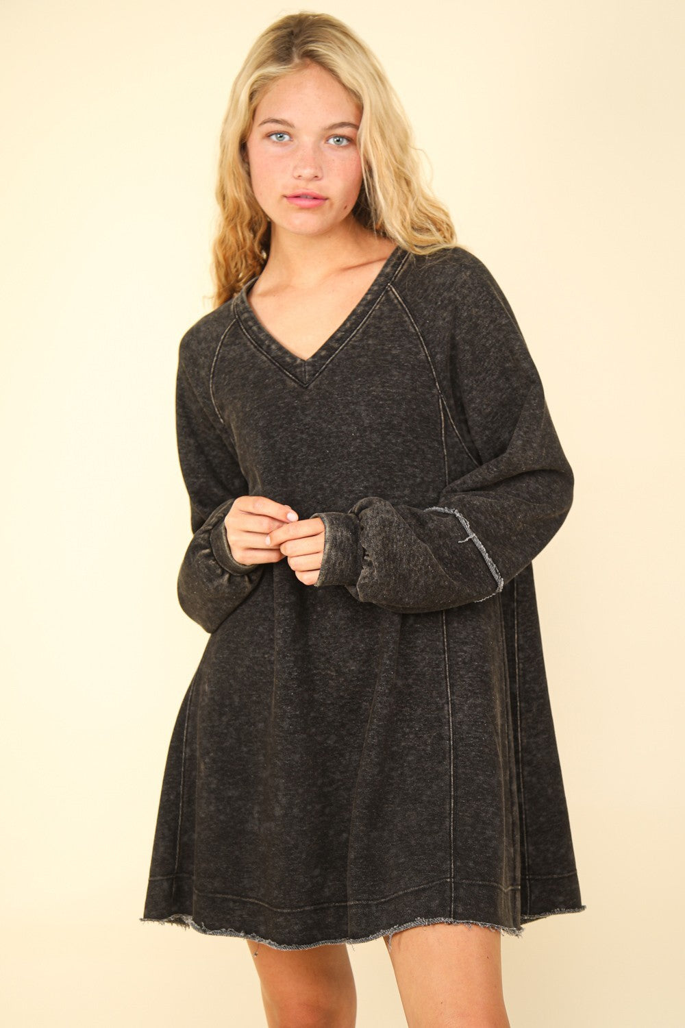 VERY J Mineral Washed Oversized A-Line Mini Dress - Black / S VERY J Mineral Washed Oversized A-Line Mini Dress - Black / S