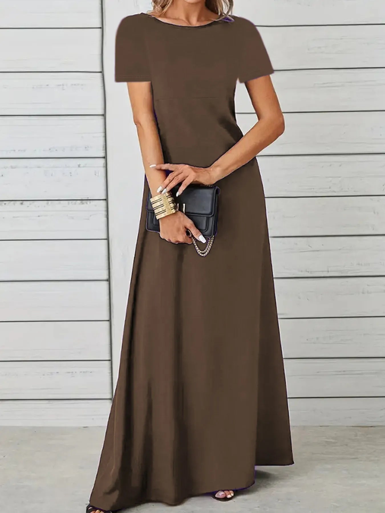 short sleeve a line maxi dress Full Size Round Neck Short Sleeve A-Line Maxi Dress Plus Size – Charming  Charlie