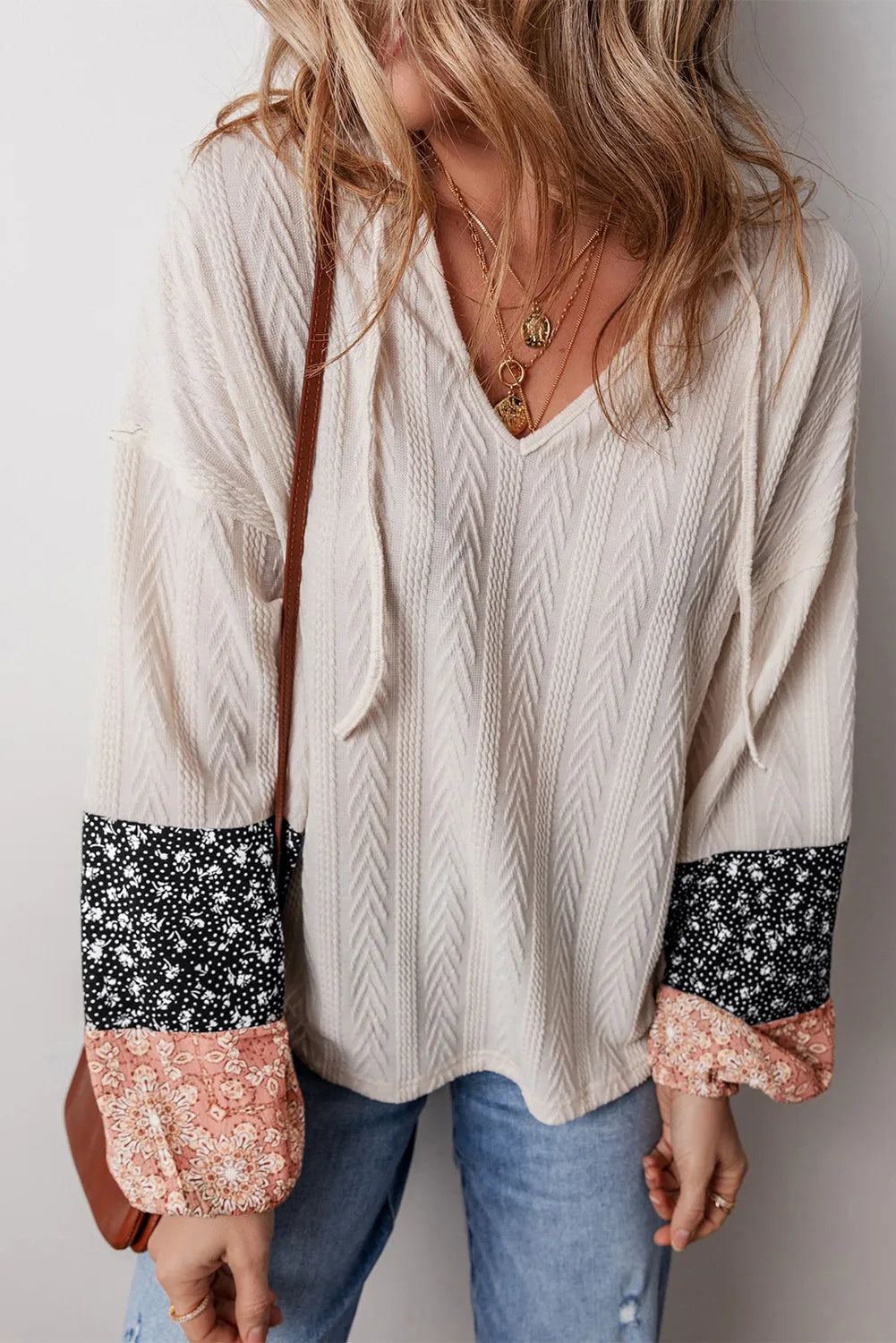 Drawstring Color Block Hooded Long Sleeve Top - Charming Charlie