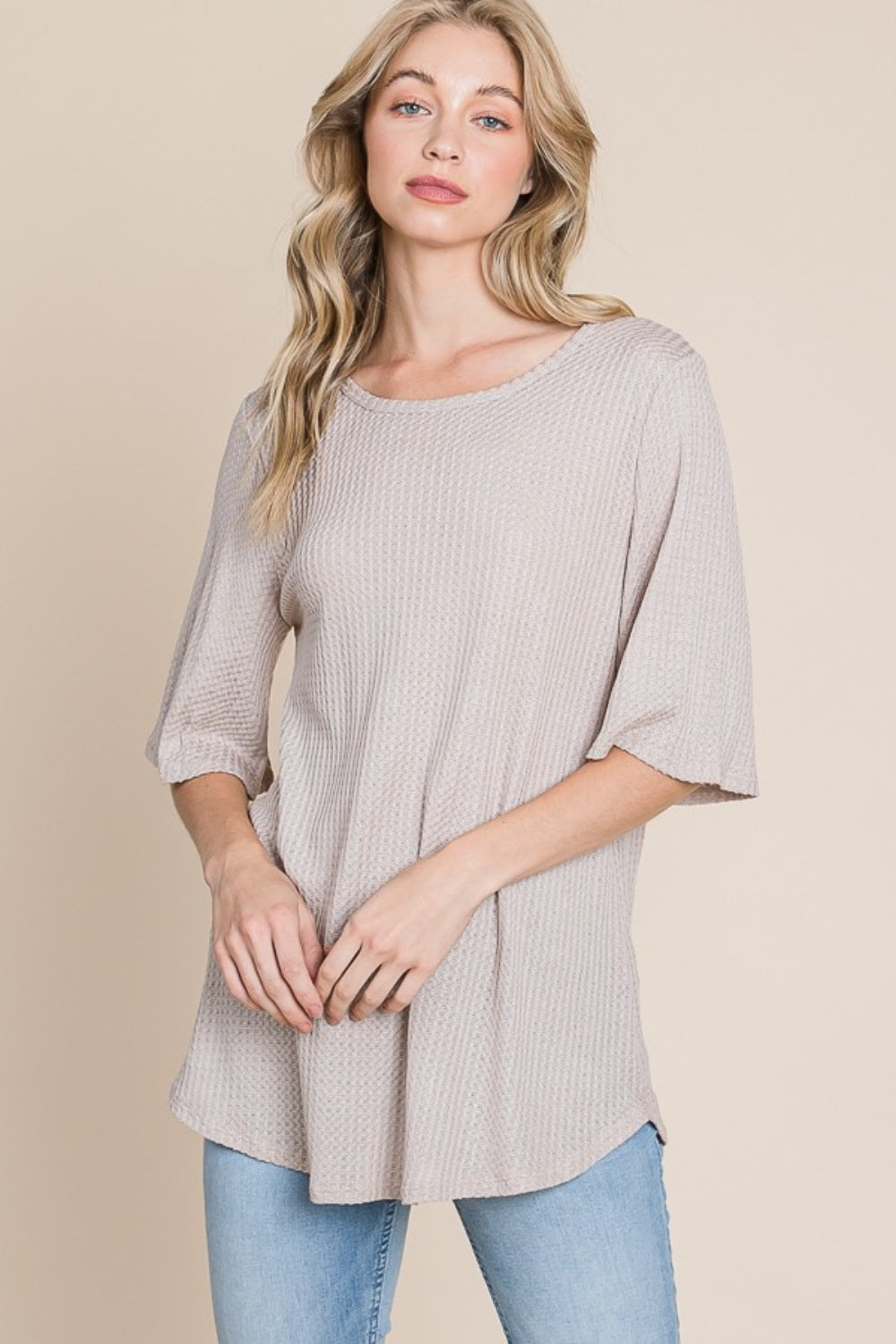BOMBOM Round Neck Waffle Knit T-Shirt - Charming Charlie