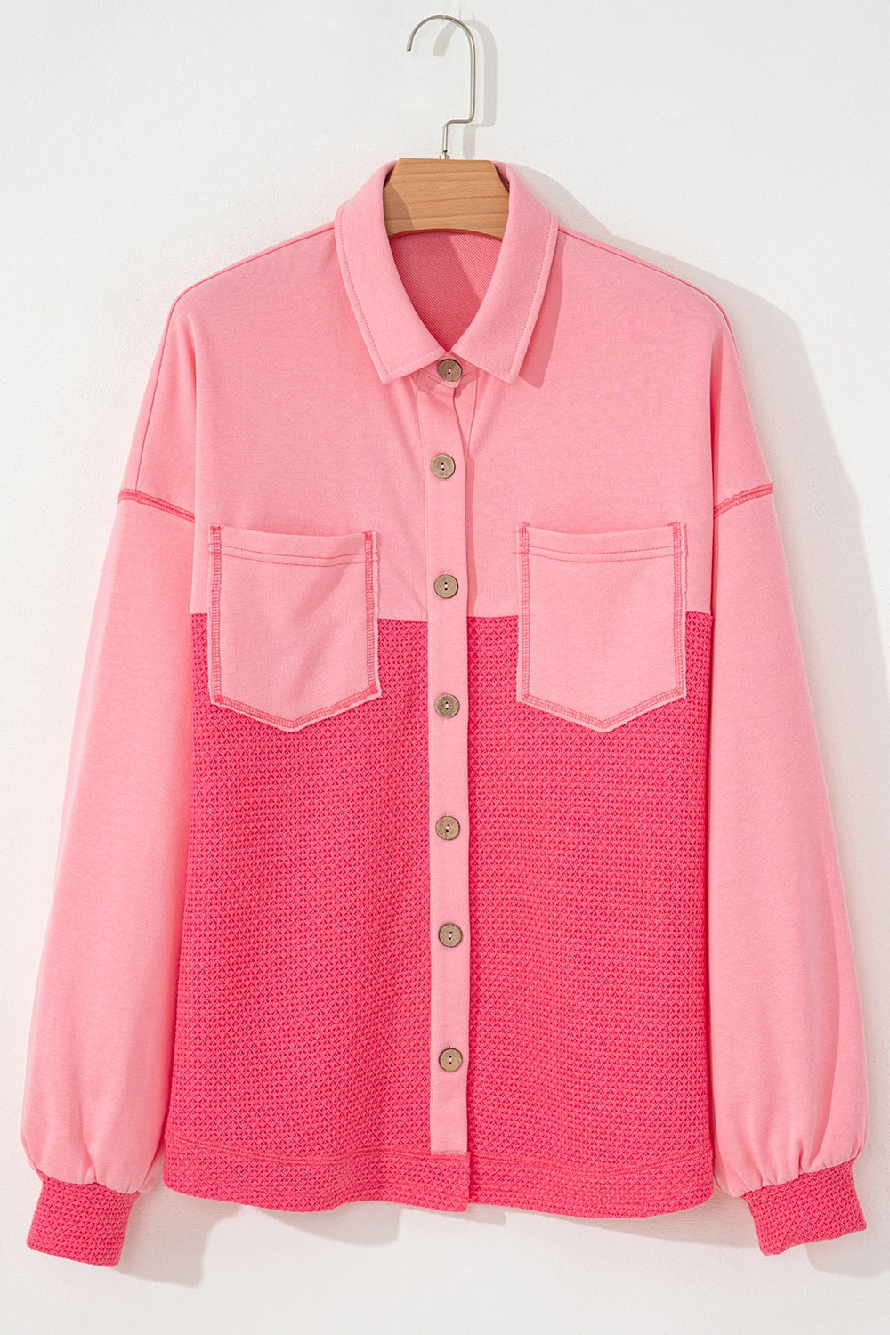 Two Tone Button Up Drop Shoulder Shacket - Charming Charlie