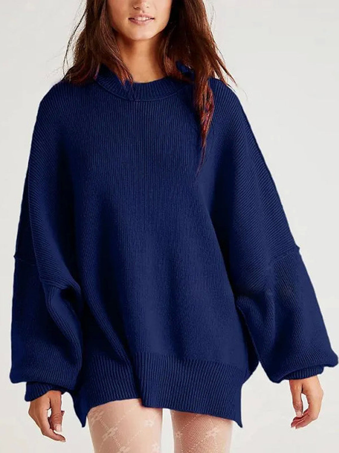 Round Neck Long Sleeve Sweater - Charming Charlie