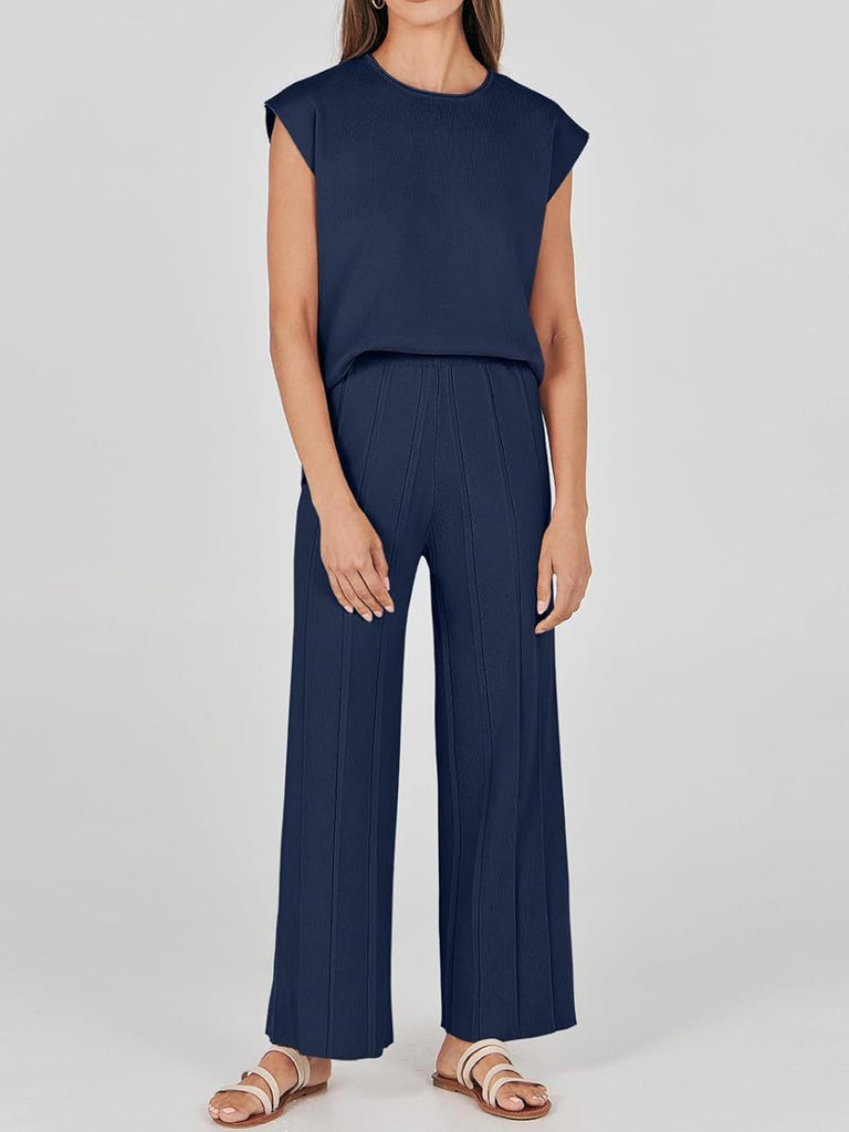 Round Neck Cap Sleeve Top and Pants Set main image 1