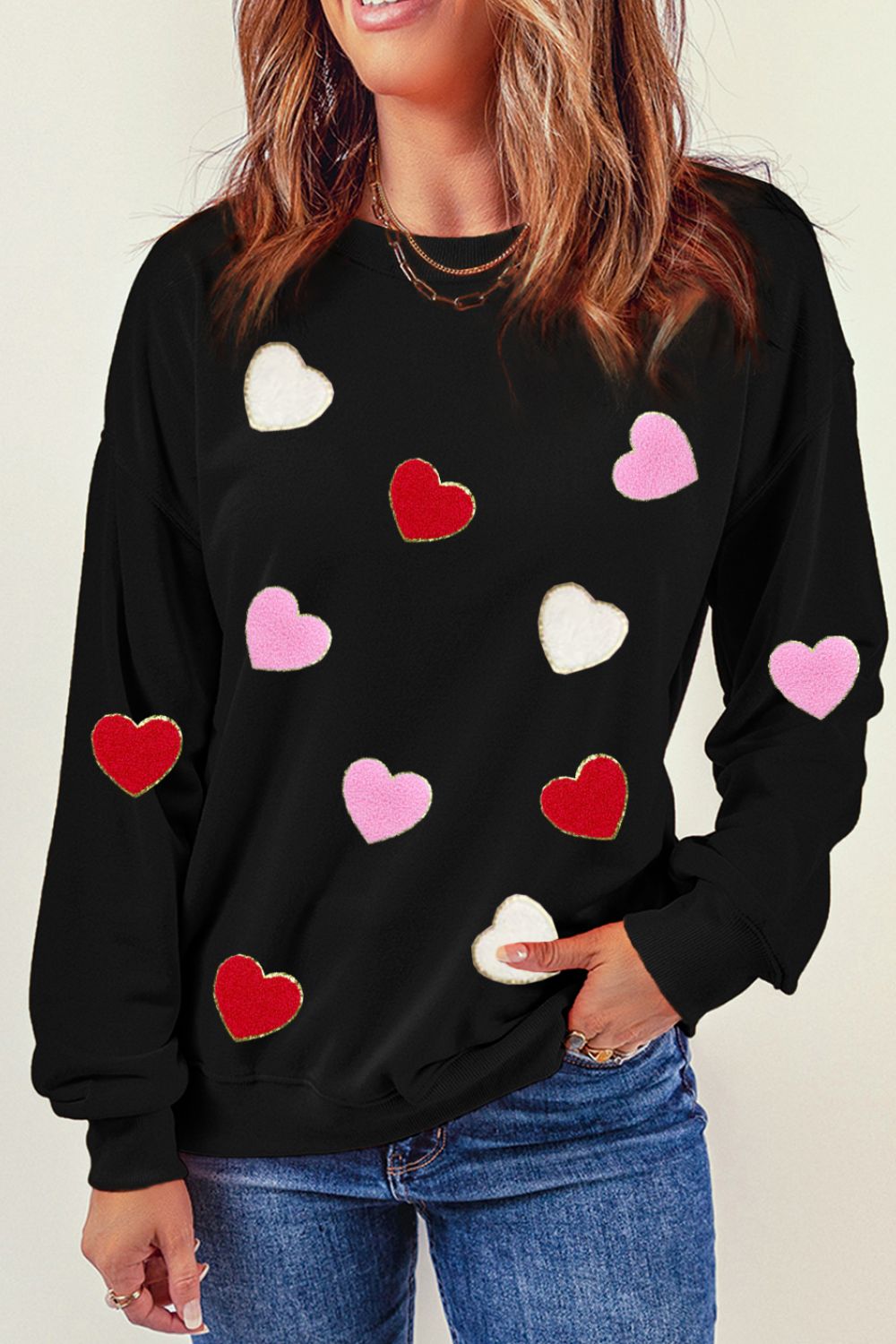 Valentine's Day Contrast Heart Long Sleeve Sweatshirt - Charming Charlie