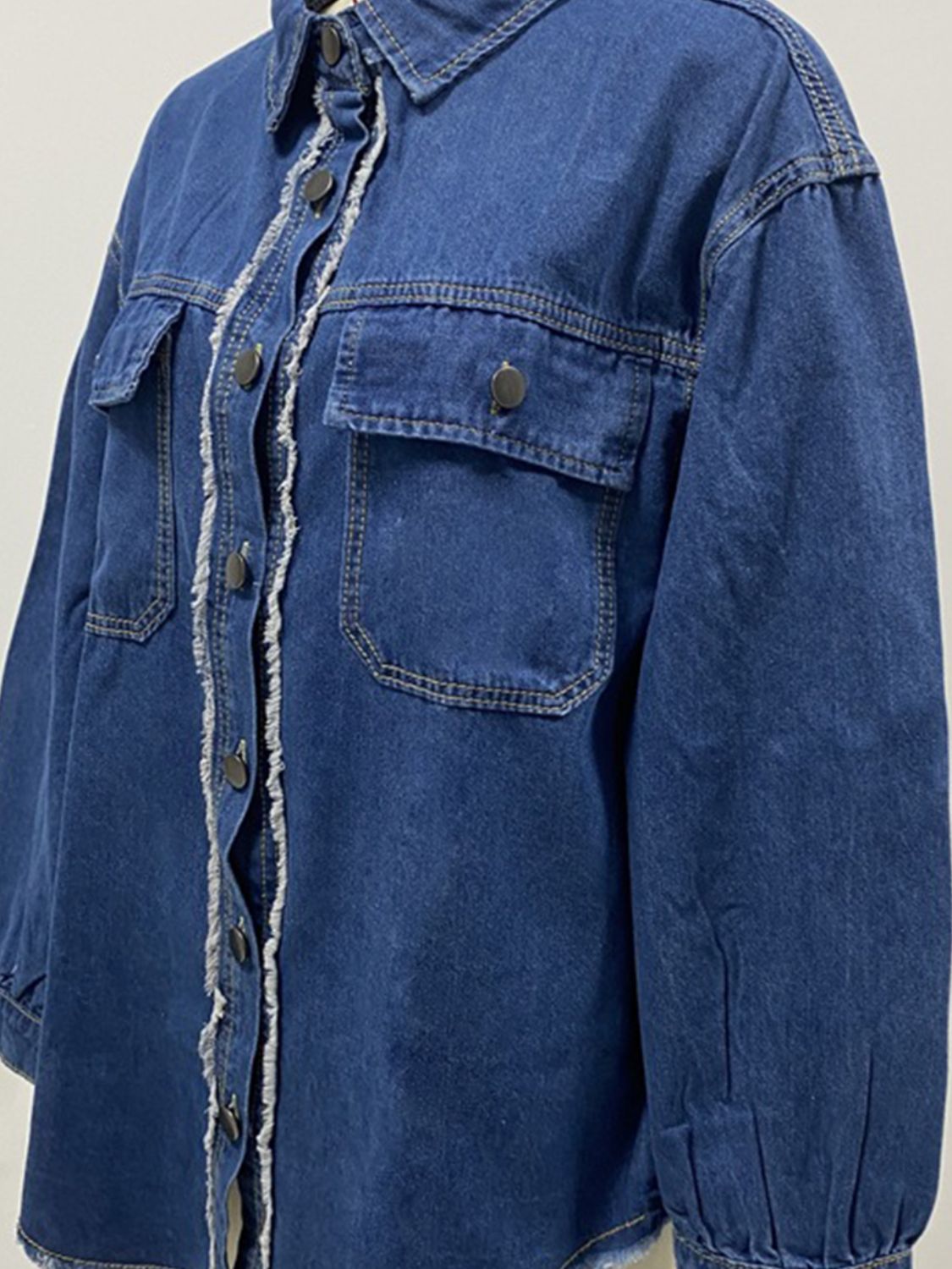 Pocketed Collared Neck Long Sleeve Denim Shirt – Charming Charlie