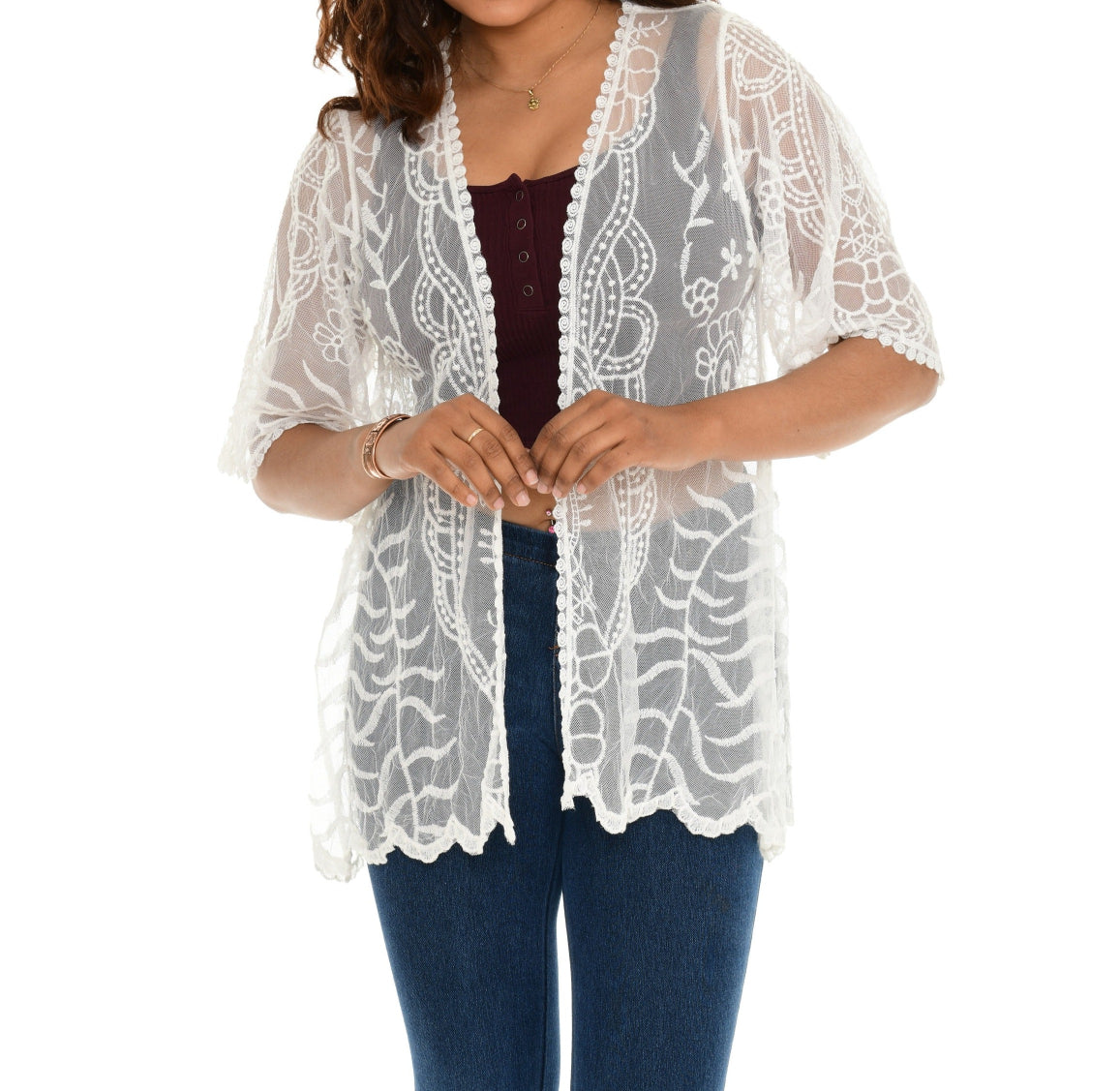 Sheer Crochet Open Cardigan