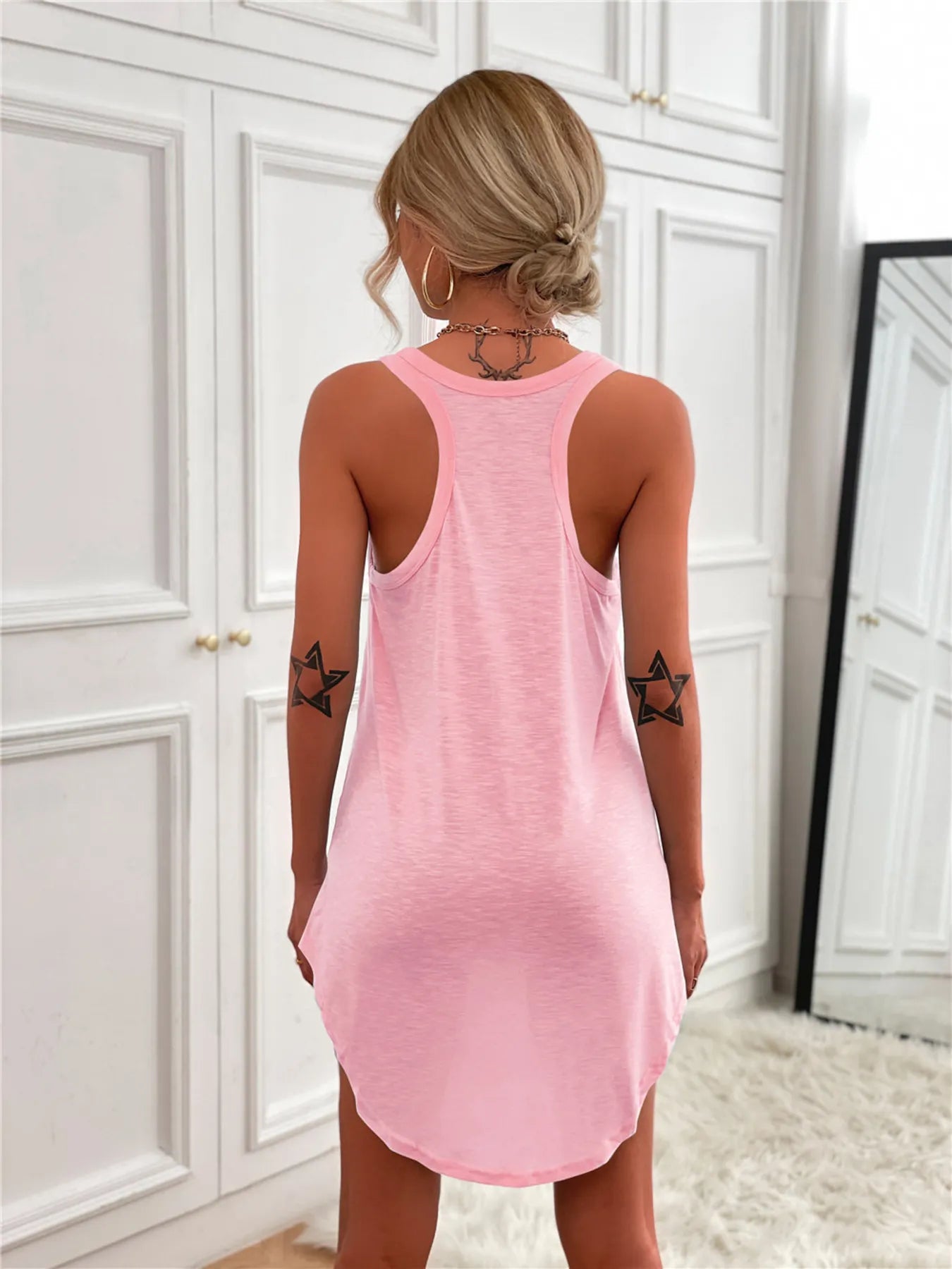curved hem mini dress Casual Tank Mini Dress with Curved Hem Gold / XS