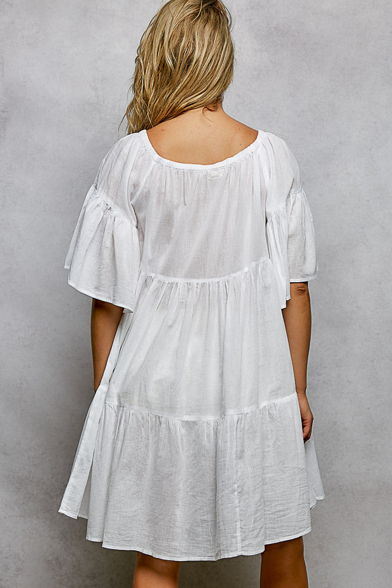 POL Tied Tassel Embroidery Half Flared Sleeve Mini Dress Charming Charlie POL Tied Tassel Embroidery Half Flared Sleeve Mini Dress Charming Charlie
