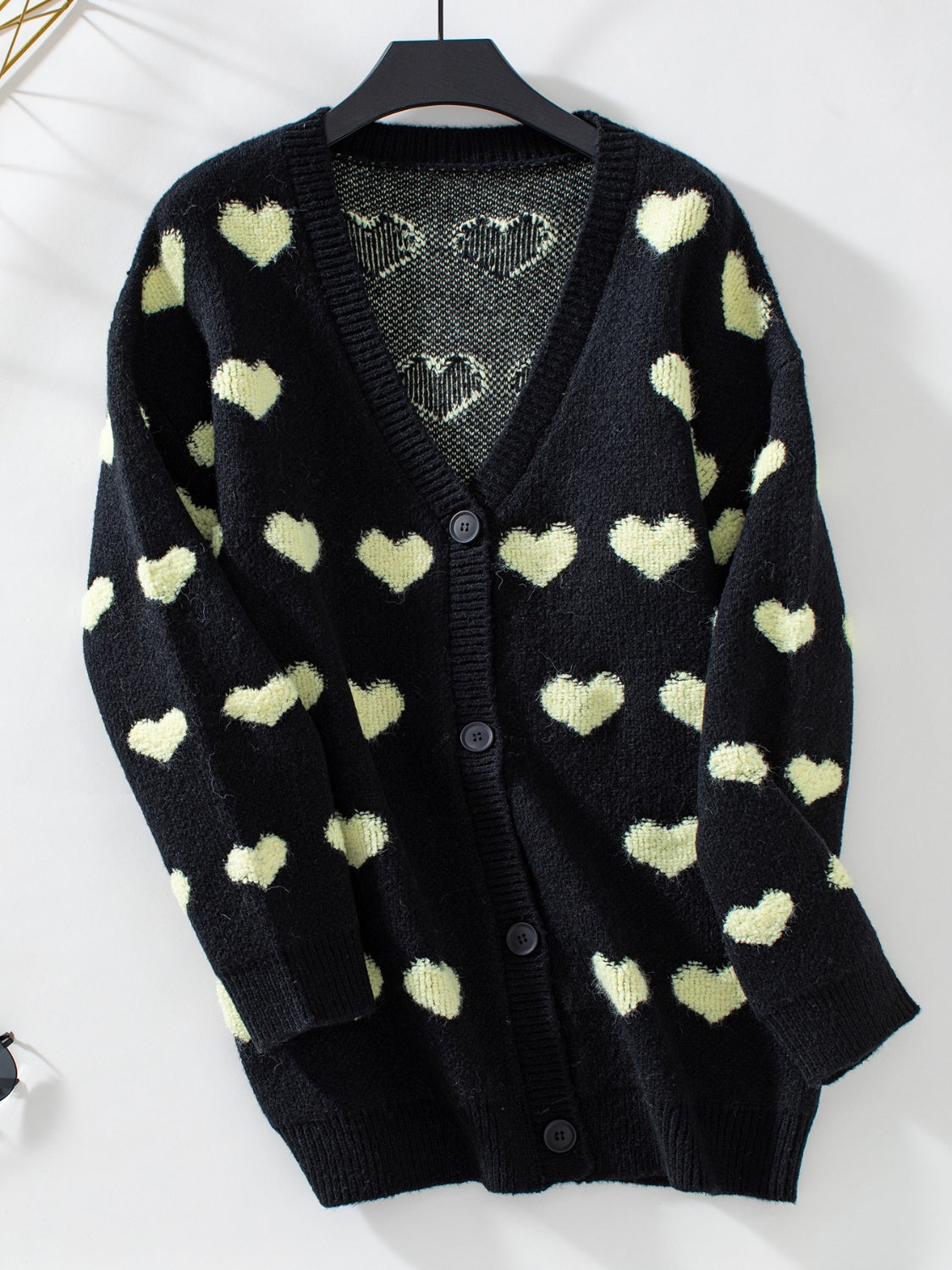 Heart V-Neck Button Up Long Sleeve Cardigan - Charming Charlie