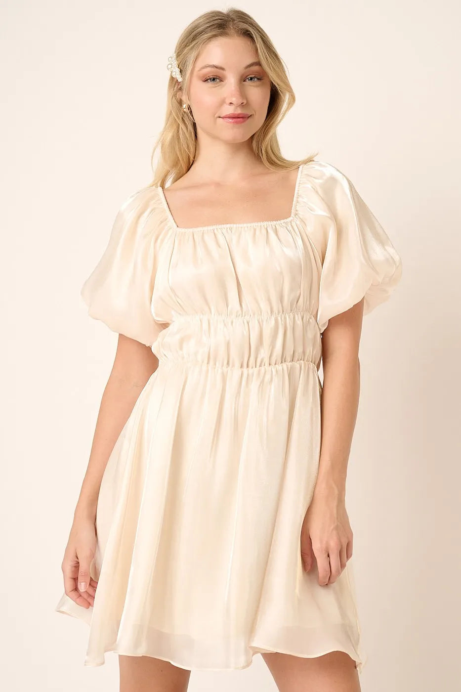 Mittoshop Metallic Organza Fabric Balloon Sleeve Mini Dress – Charming  Charlie