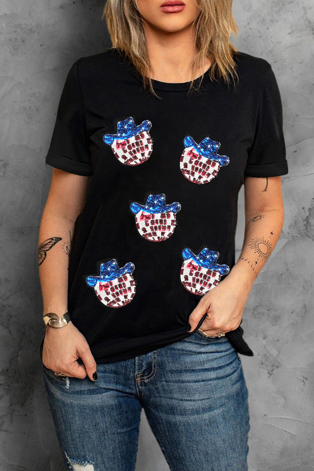 Sequin Round Neck Short Sleeve T-Shirt - Charming Charlie
