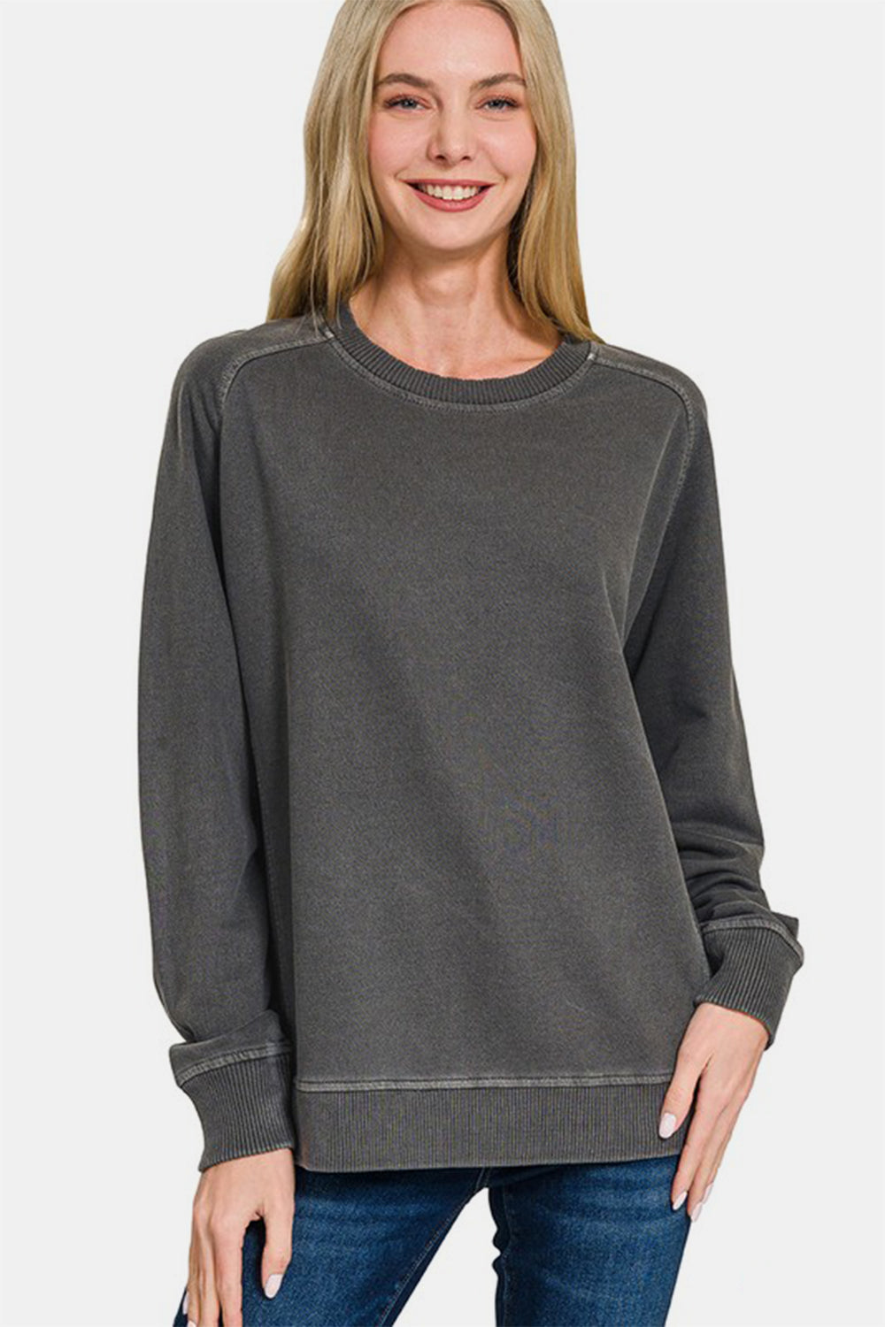 Zenana Full Size Pigment Dyed French Terry Sweatshirt - Charming Charlie