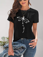 Dragonfly Graphic Round Neck Short Sleeve T-Shirt - Charming Charlie