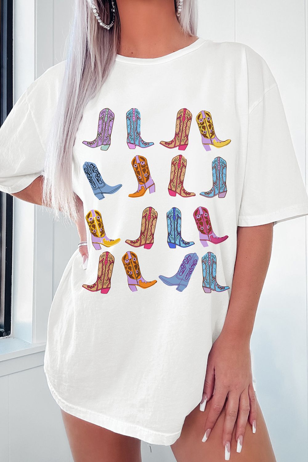 Boots Round Neck Half Sleeve Oversize T-Shirt - Charming Charlie