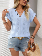 Openwork V-Neck Short Sleeve T-Shirt - Charming Charlie