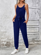 Scoop Neck Tie Waist Jumpsuit - Charming Charlie