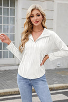 Texture Collared Neck Long Sleeve Blouse - Charming Charlie