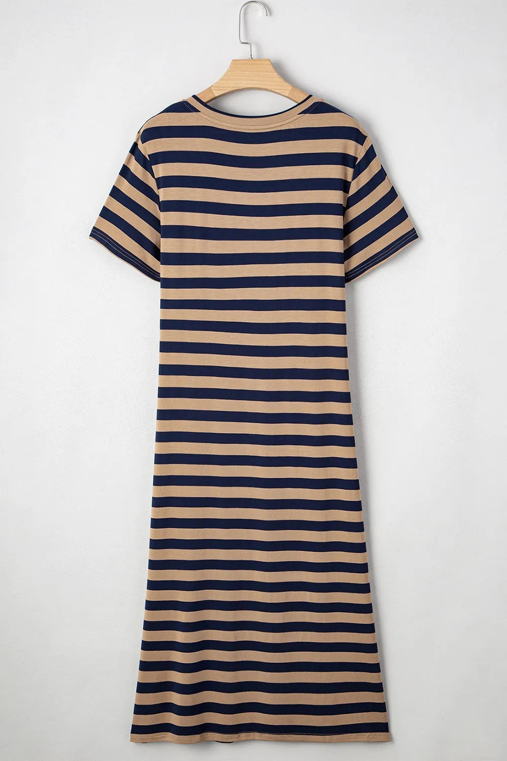 Casual Striped V-Neck Midi T-Shirt Dress Dark Gray / XL