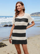 Openwork Round Neck Short Sleeve Cover-UP - Charming Charlie