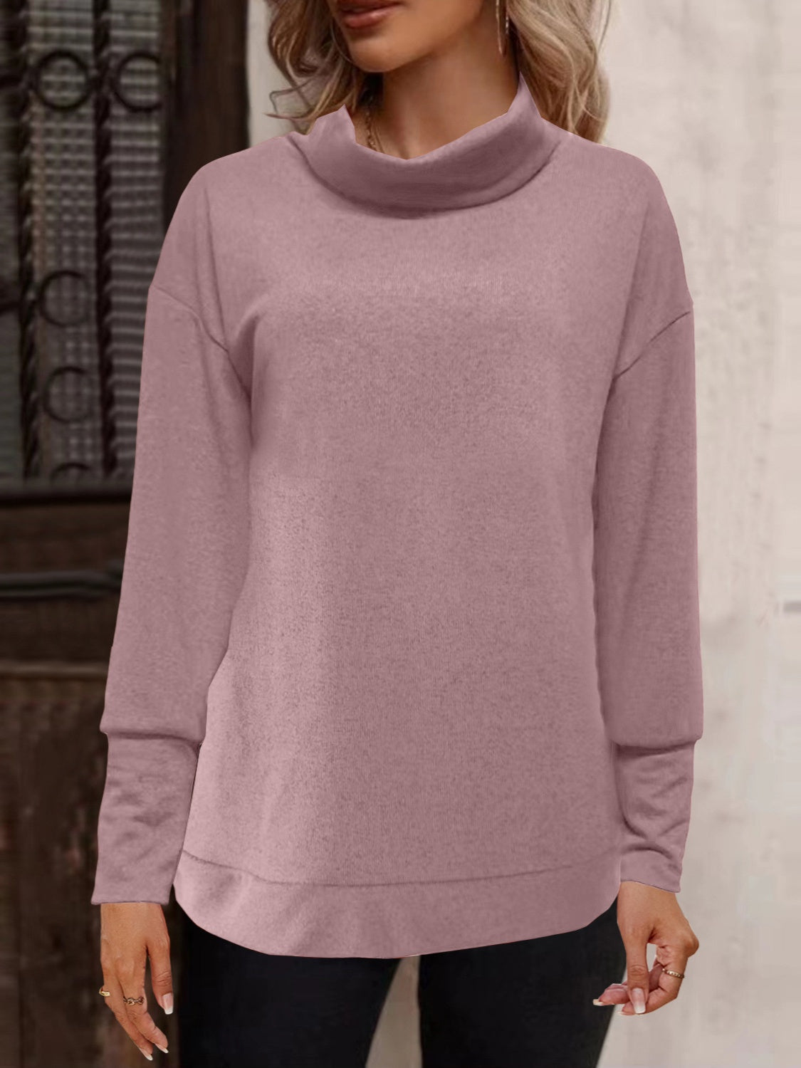 Full Size Mock Neck Long Sleeve T-Shirt - Charming Charlie