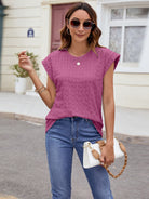 Textured Round Neck Cap Sleeve T-Shirt - Charming Charlie
