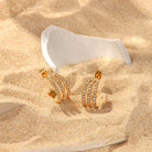 Stainless Steel Inlaid Zircon C-Hoop Earrings - Charming Charlie