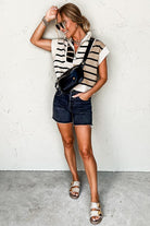 Stripe Colorblock Quarter Zip Collar Sweater Vest - Charming Charlie