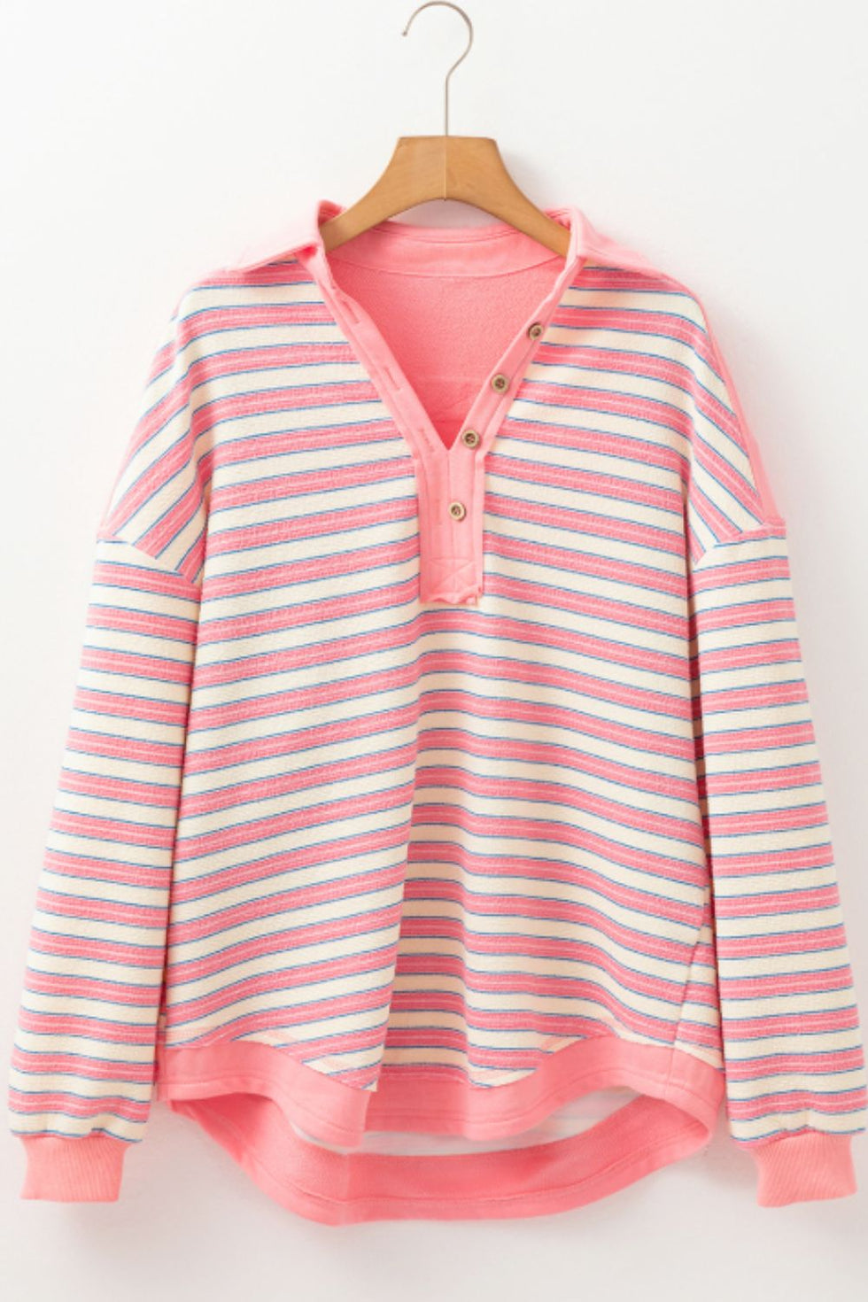 Striped Johnny Collar Long Sleeve Sweater