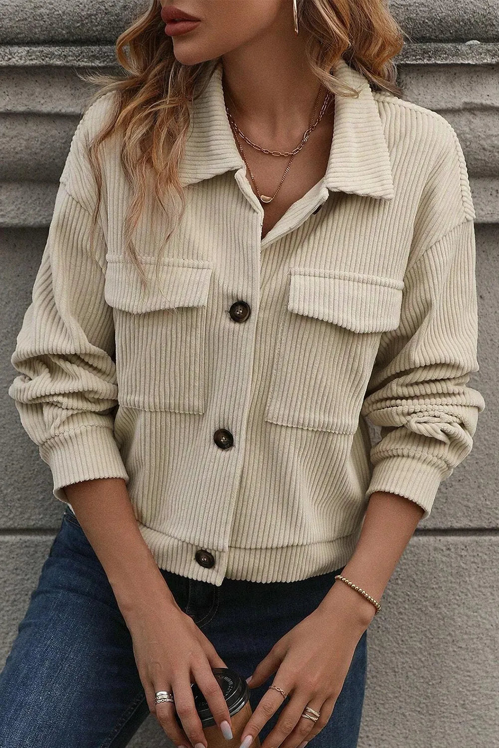 Collared Neck Button Up Long Sleeve Coat main image 1