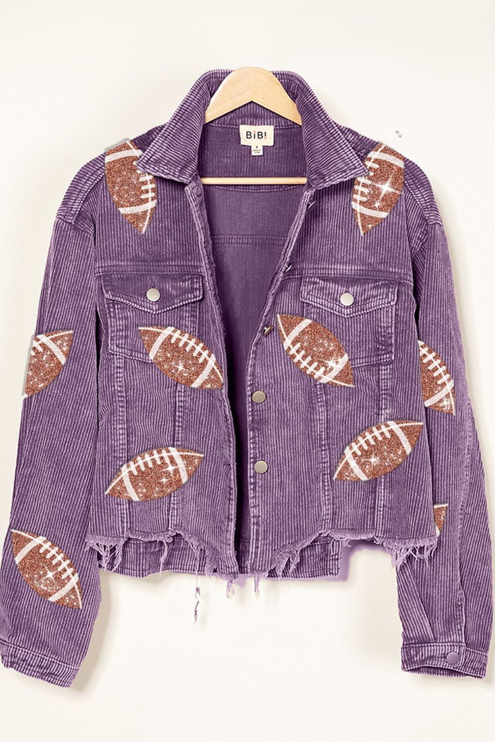 BiBi Football Sequin Embroidery Washed Corduroy Jacket – Charming