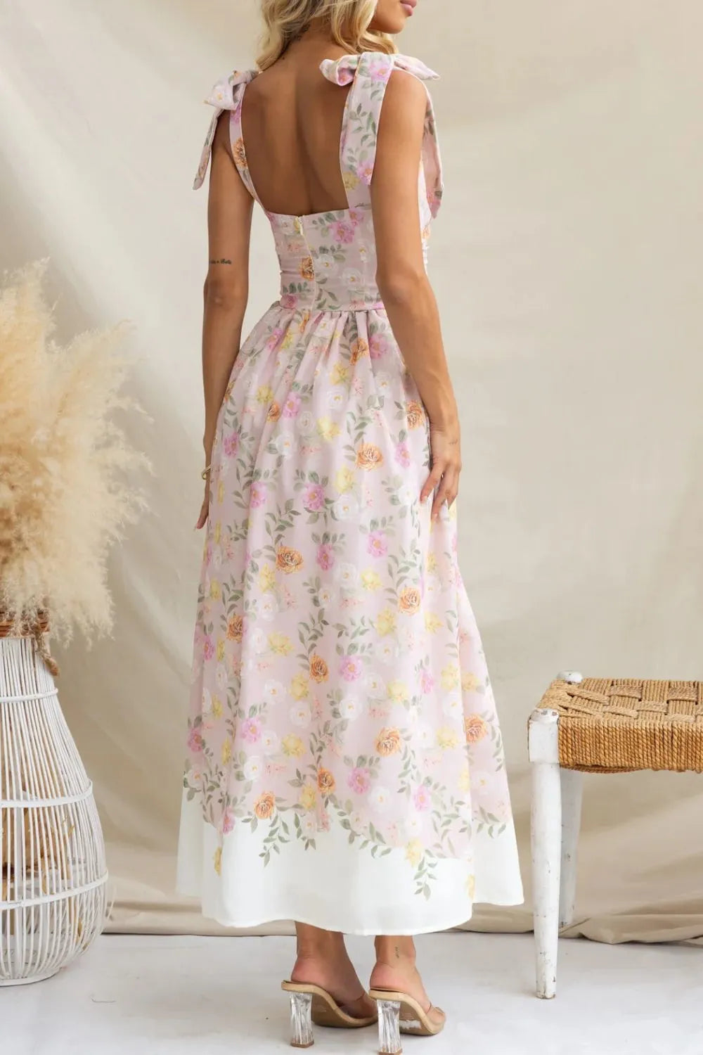 tie shoulder dress Luellen Pink Straps Ruched Bust Detail Midaxi Get That Trend up back provides adjustable comfort for a flawless look Hot Pink Tie Shoulder Crinkle