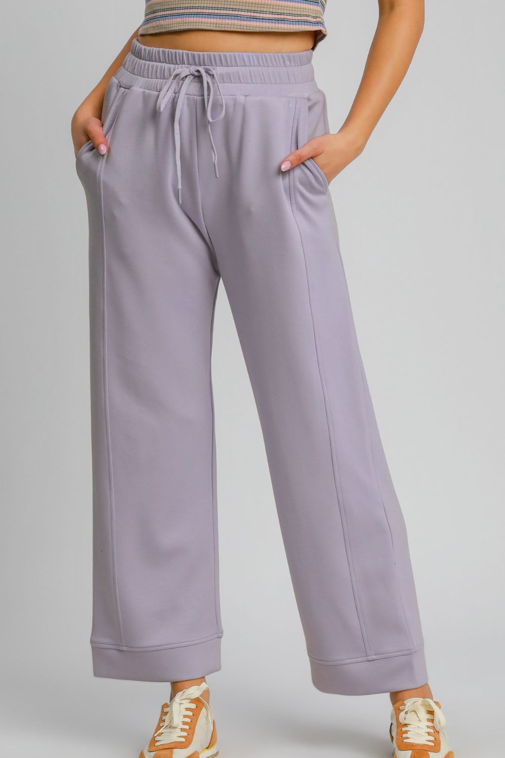 Umgee Drawstring Elastic Waist Wide Leg Pants - Charming Charlie