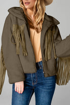 Fringed Zip Up Fleece Jacket - Charming Charlie