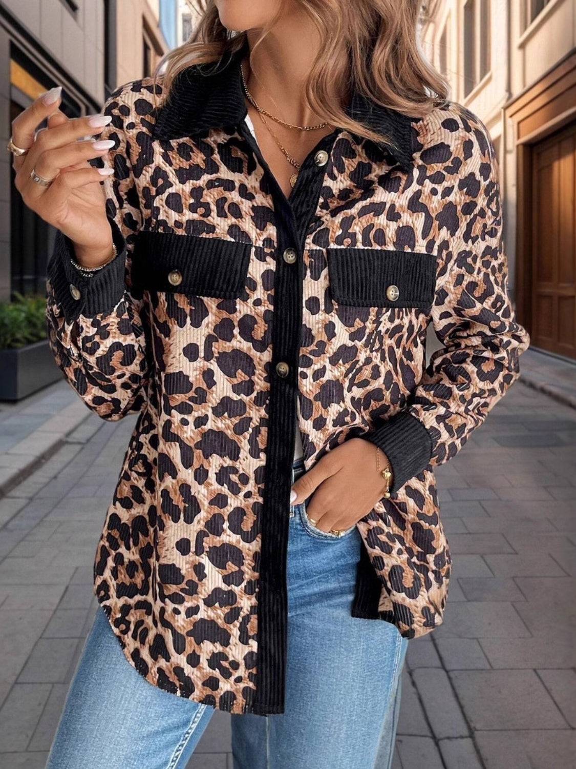 Leopard Collared Neck Button Up Shacket - Charming Charlie