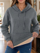 Drawstring Long Sleeve Hoodie with Kangaroo Pocket - Charming Charlie