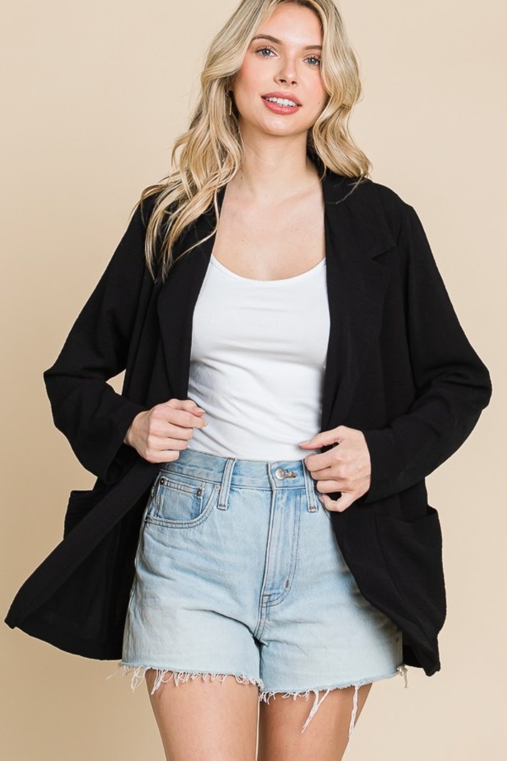 Culture Code One Button Long Sleeve Blazer with Pockets - Charming Charlie