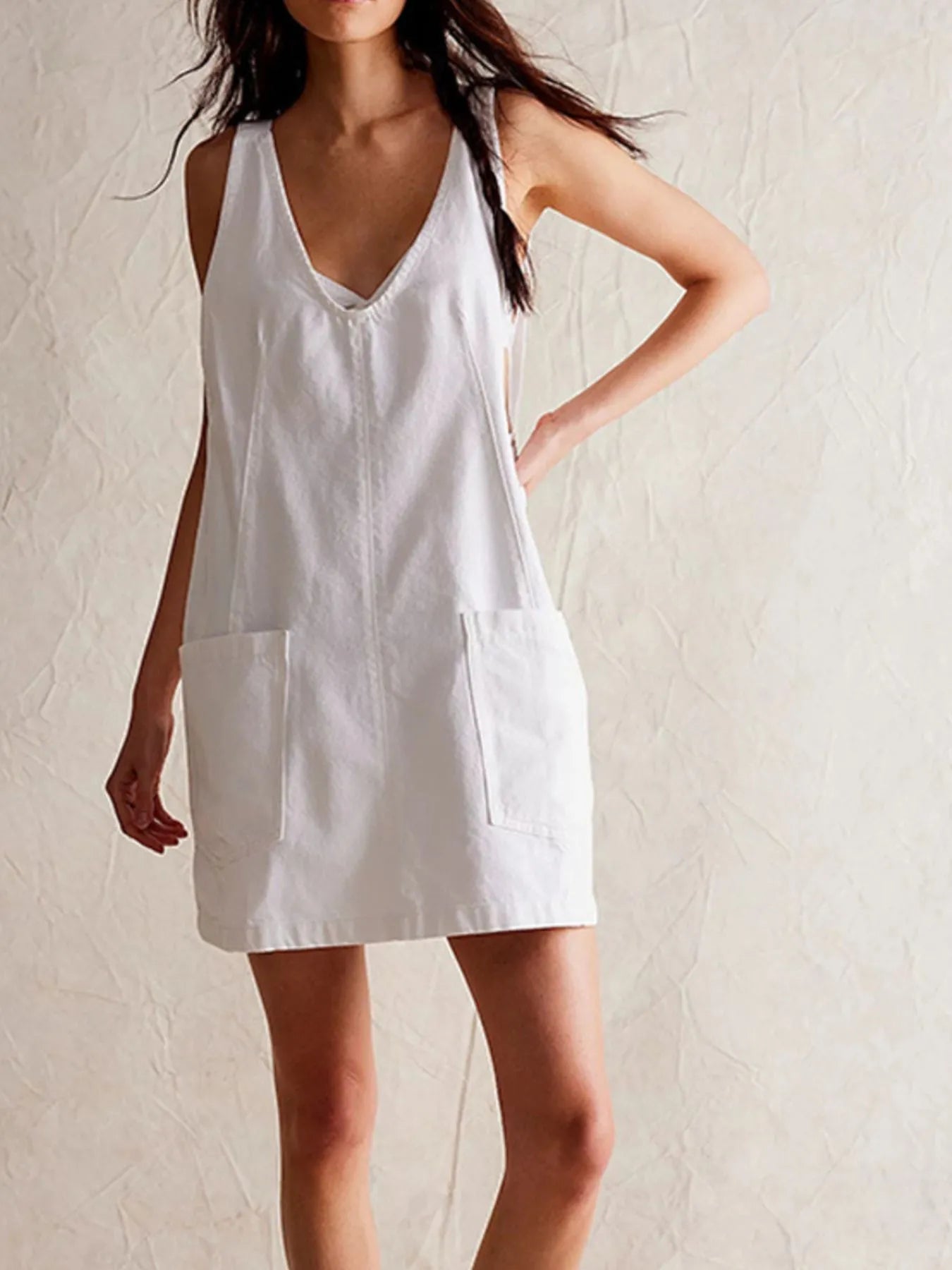 Oversized V-Neck Denim Tank Dress with Front Pockets Charming Charlie Oversized V-Neck Denim Tank Dress with Front Pockets Charming Charlie