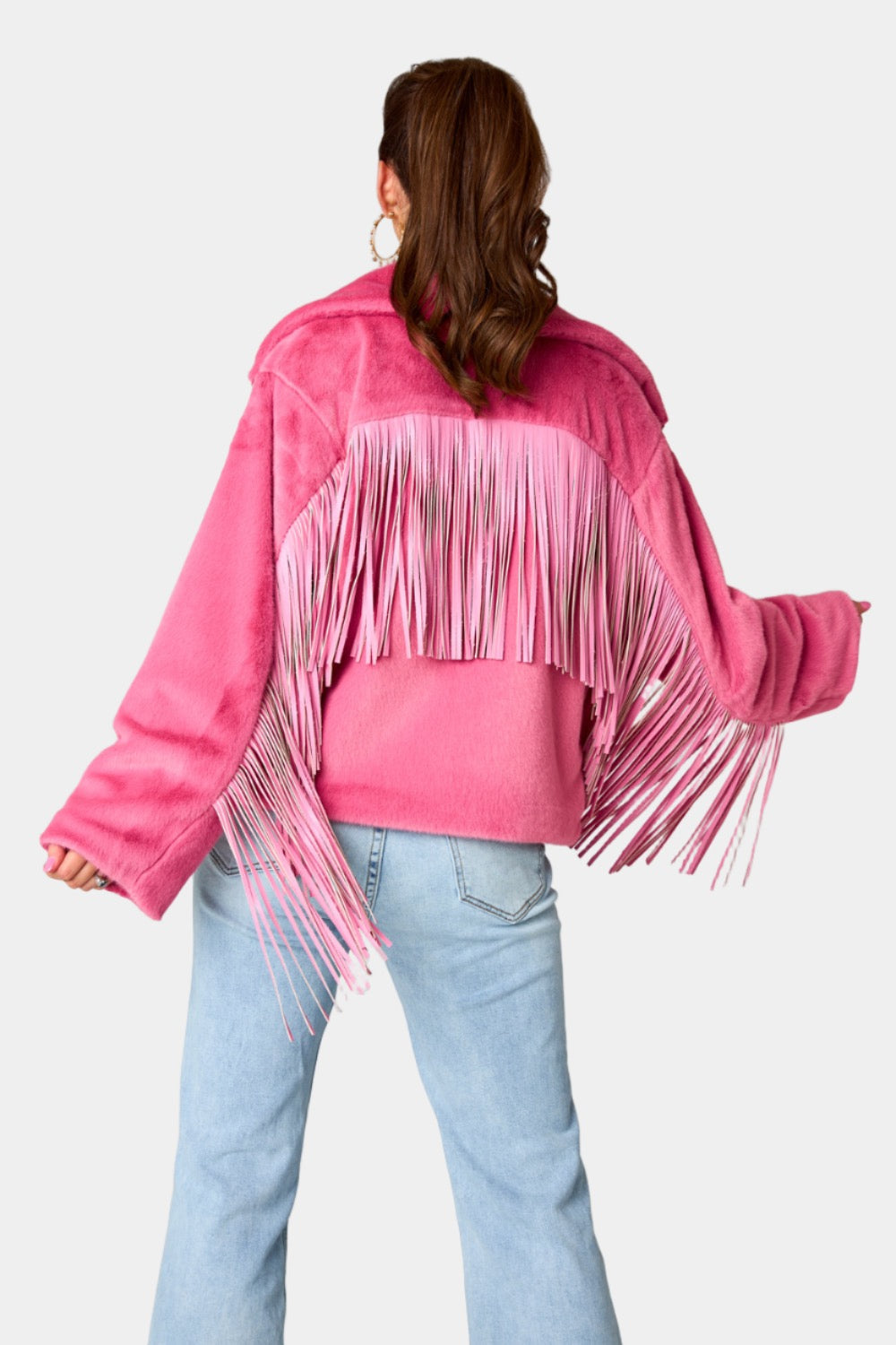Fringed Zip Up Fleece Jacket - Charming Charlie