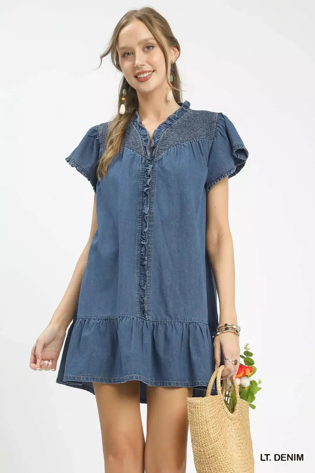 Umgee Ruffled Washed Denim Dress  Charming Charlie