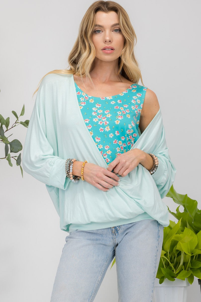Celeste Full Size Floral Round Neck Top with Two Layer Detail - Charming Charlie