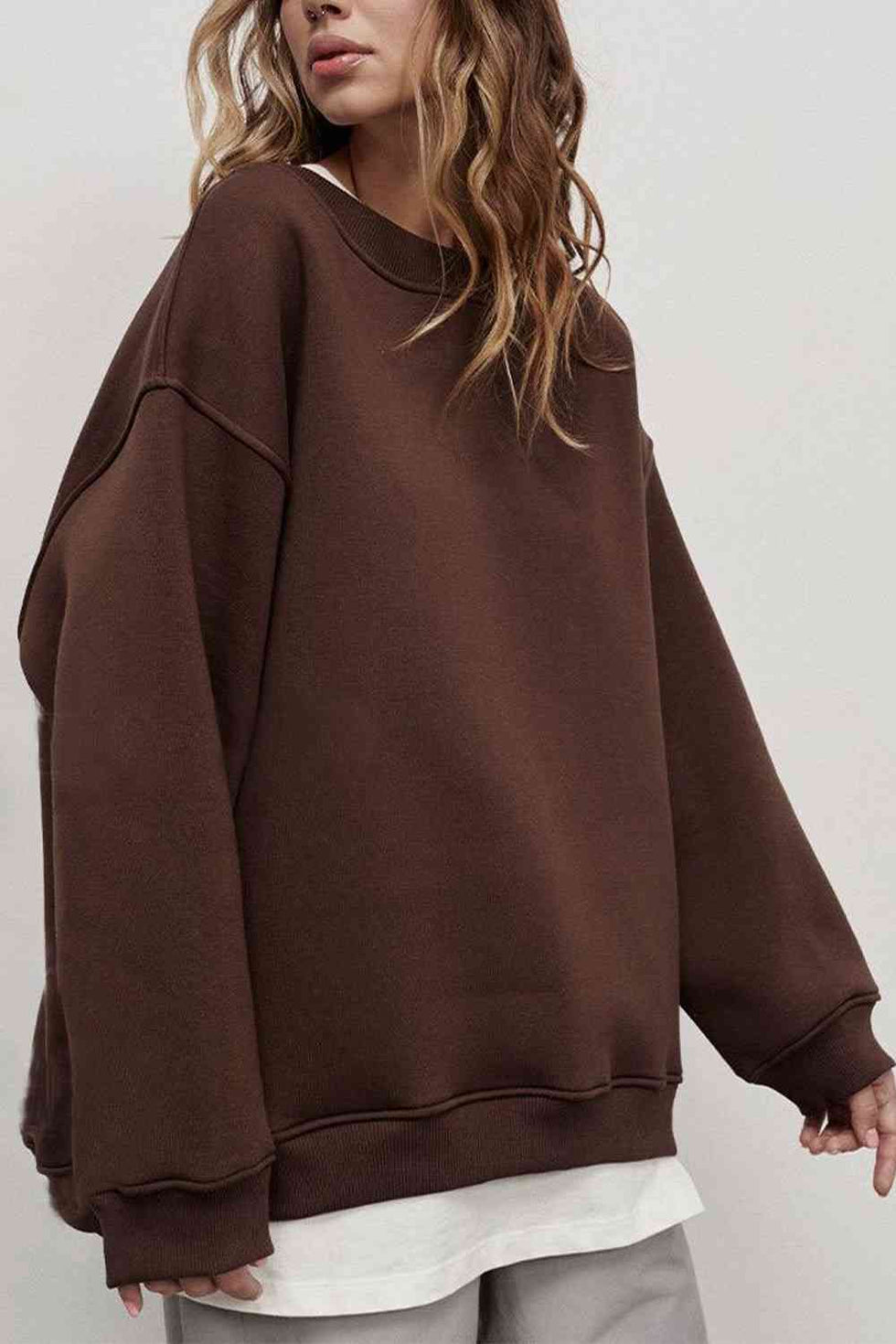 Heart Round Neck Dropped Shoulder Sweatshirt