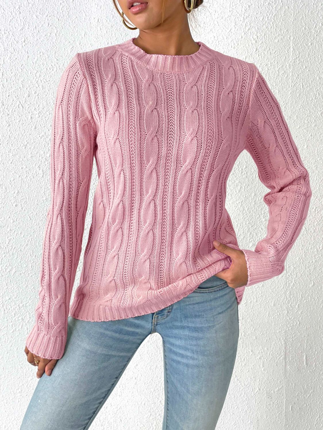 Cable-Knit Round Neck Sweater - Charming Charlie