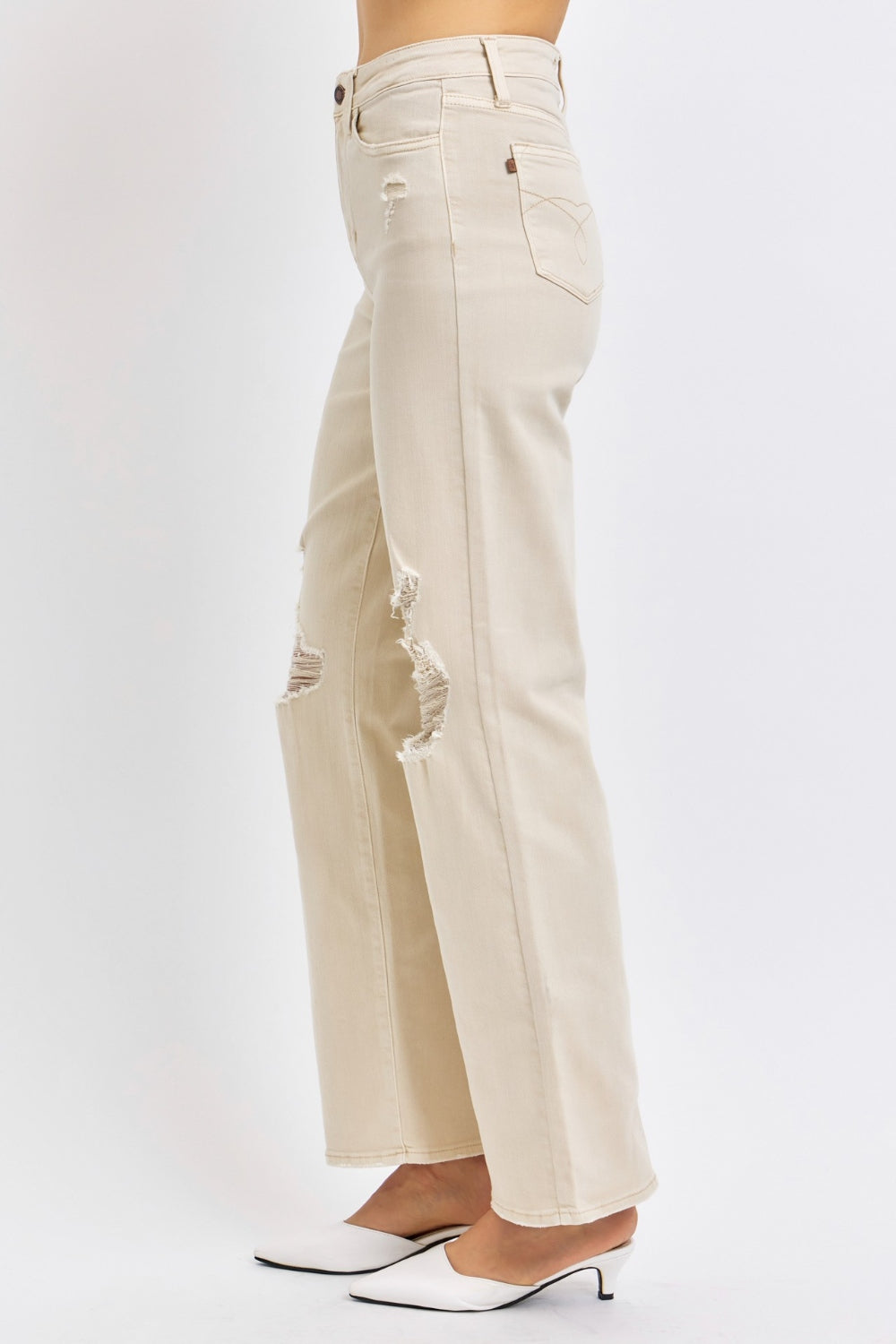 Judy Blue Full Size High Waist Distressed Wide Leg Jeans - Charming Charlie