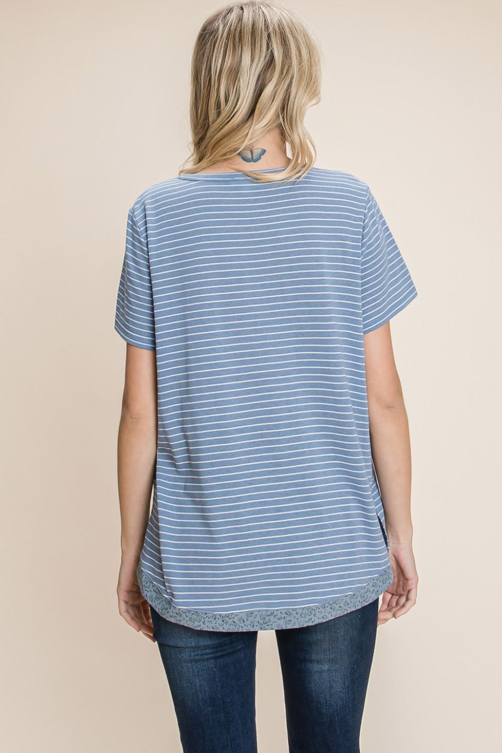 Cotton Bleu by Nu Lab Slit Striped Notched Short Sleeve T-Shirt - Charming Charlie