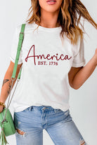 Letter Graphic Round Neck Short Sleeve T-Shirt - Charming Charlie