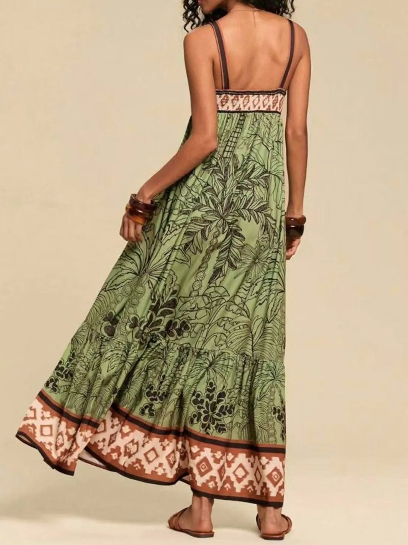 chinese dress ladies Tropical Tapestry Off-White Halter Neck Maxi Dress – Hemline Monroe
