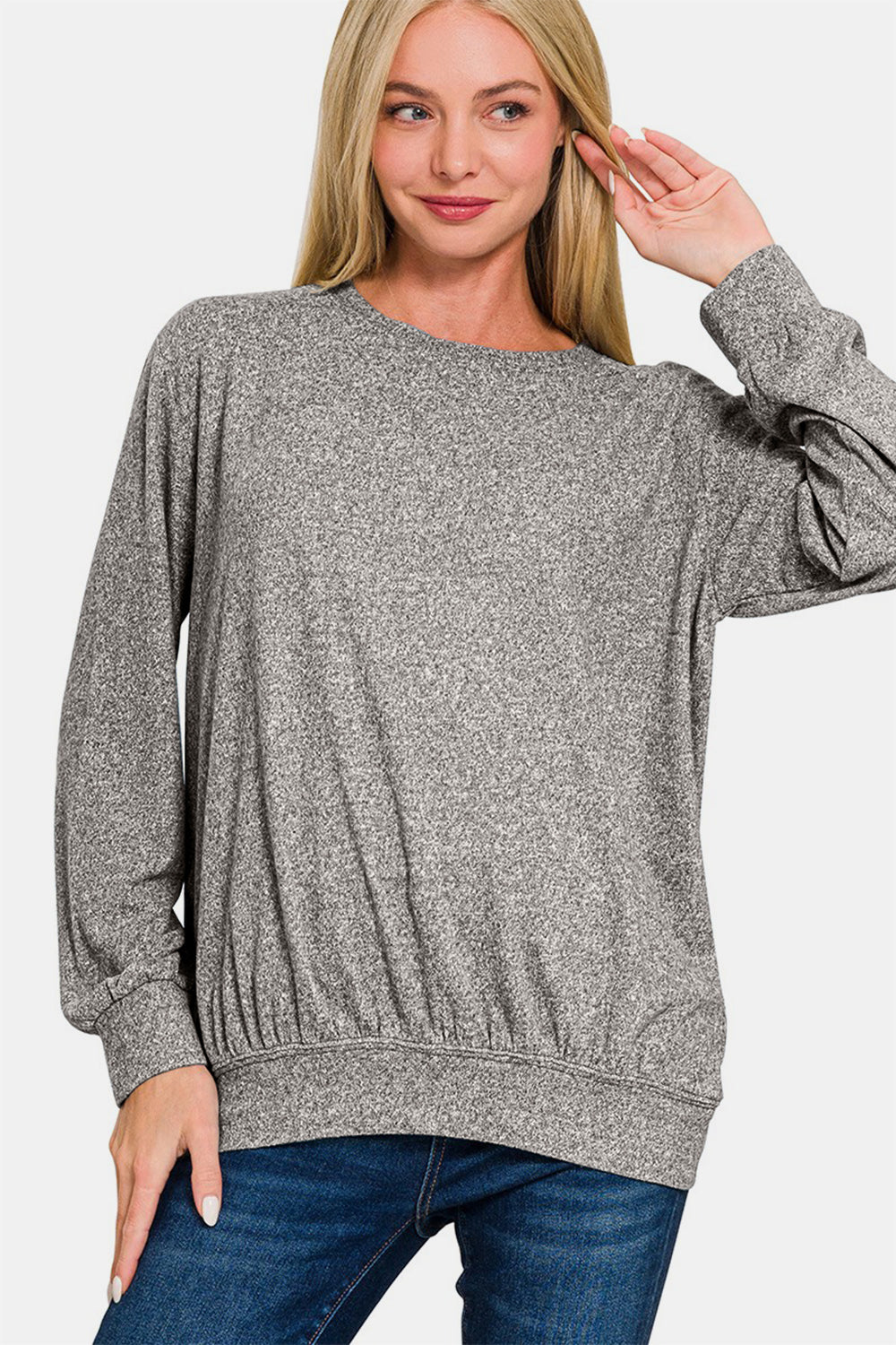 Zenana Full Size Melange Round Neck Top - Charming Charlie