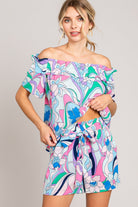 Cotton Bleu by Nu Label Abstracted Print Tie Front Shorts - Charming Charlie